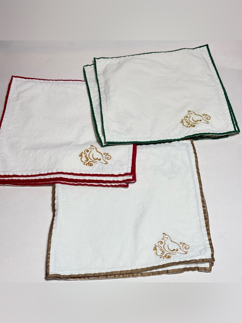11 Charming Vintage White Cotton Embroidered Christmas Napkins Partridge Bird